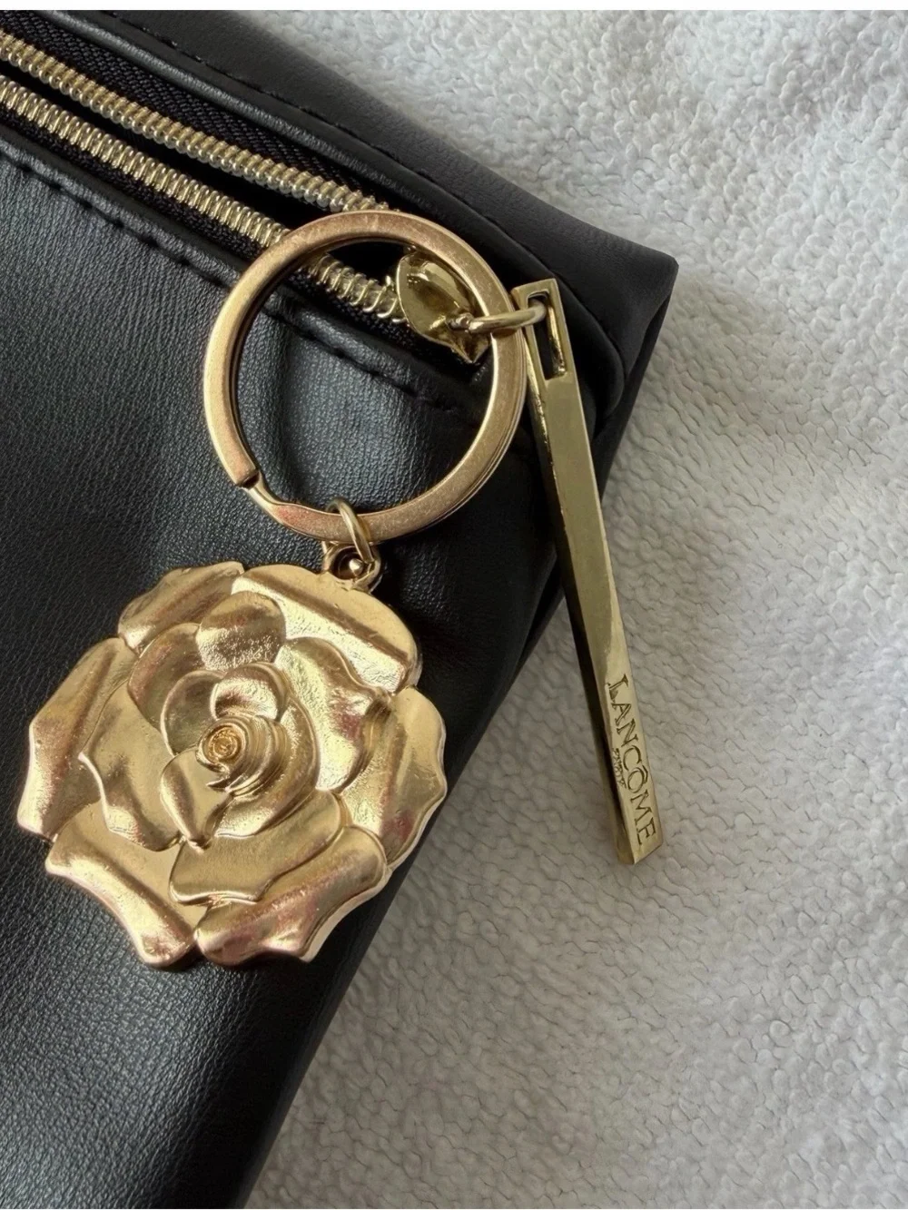 Lancôme Black Cosmetic Pouch with Gold Rose Charm